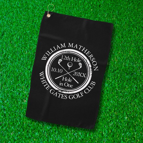 Hole in One Classic Black and White Golf Towel