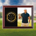 Hole in One Classic Gold And Black Photo Golf Award Plaque<br><div class="desc">Featuring an aged stamp effect classic retro design. Personalize the golfer's photo,  name,  location hole number and date to create a great keepsake to celebrate that fantastic hole in one golf award. Designed by Thisisnotme©</div>