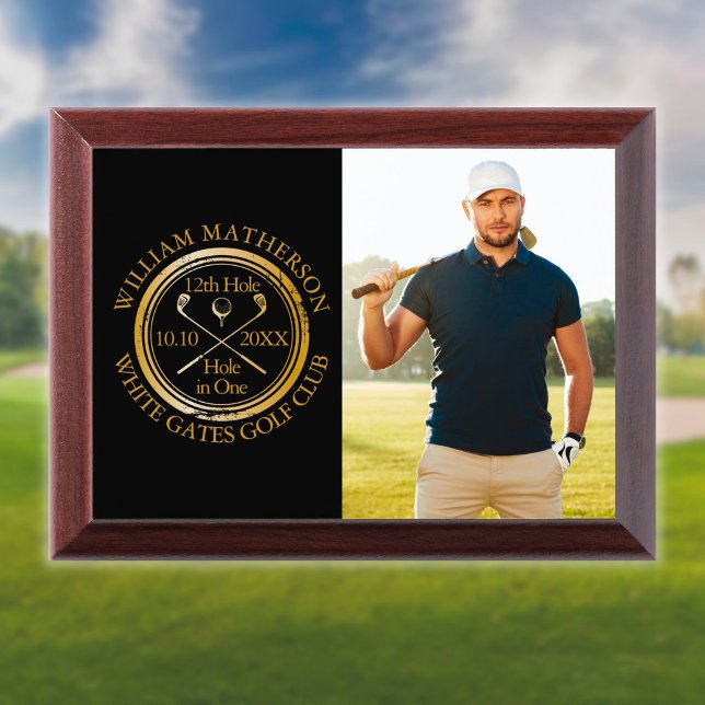 Hole in One Classic Gold And Black Photo Golf Award Plaque (Creator Uploaded)