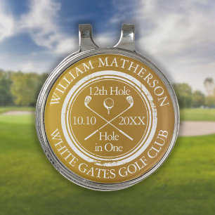 Hole in One Classic Gold Background Personalised Golf Hat Clip