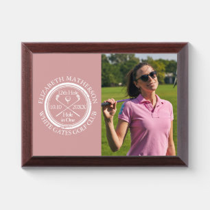 Hole in One Classic Golfer Photo Dusty Rose Pink Award Plaque