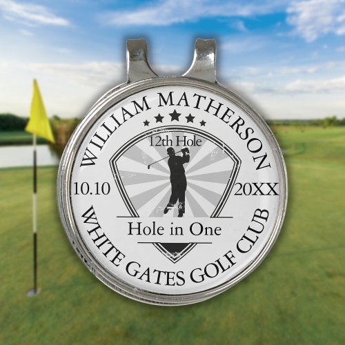 Hole in One Classic Personalised Black and White Golf Hat Clip
