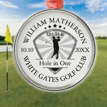 Hole In One Classic Personalised Golf Metal Ornament by thisisnotmedesigns at Zazzle