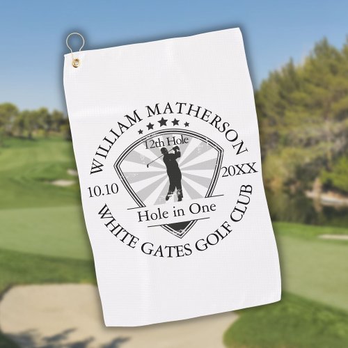 Hole in One Classic Personalized Black and White Golf Towel