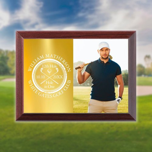 Hole in One Classic Personalized Golfer Photo Gold Award Plaque