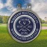 Hole in One Classic Personalized Navy Blue Golf Hat Clip<br><div class="desc">Featuring an aged stamp effect classic retro design. Personalize the name,  location hole number and date to create a great keepsake to celebrate that fantastic hole in one. Designed by Thisisnotme©</div>