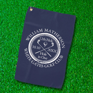 Hole in One Classic Personalized Navy Blue Golf Towel