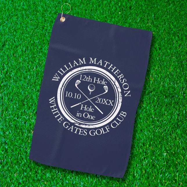 Hole in One Classic Personalized Navy Blue Golf Towel (Creator Uploaded)