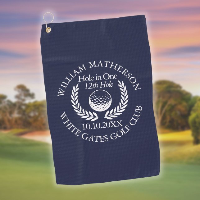 Hole in One Custom Golf Ball Wreath Navy Blue Golf Towel (Hole in One Custom Golf Ball Wreath Navy Blue Golf Towel)