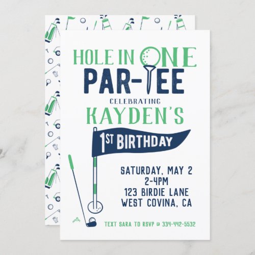 Hole in One Doodle Golf First Birthday Invitation