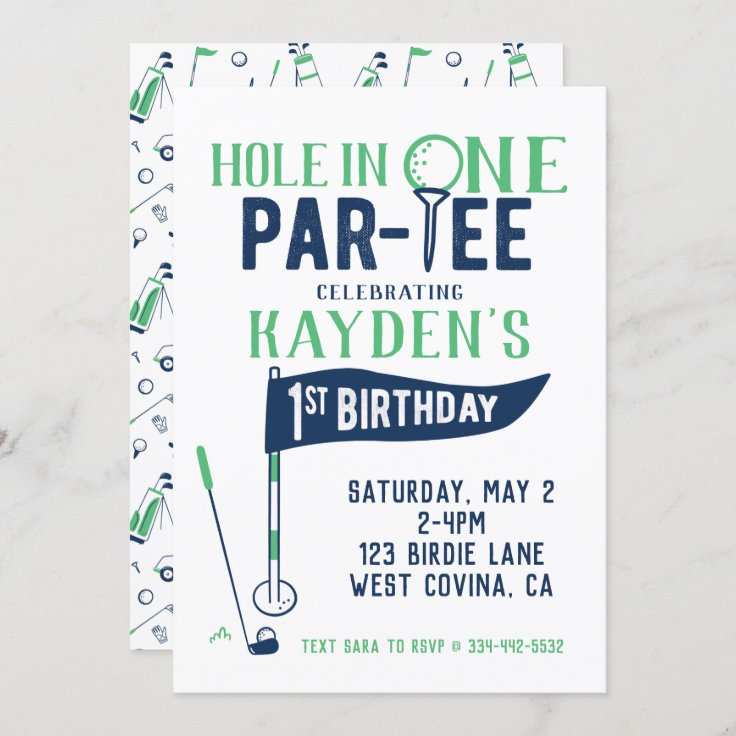 Hole in One Doodle Golf First Birthday Invitation | Zazzle