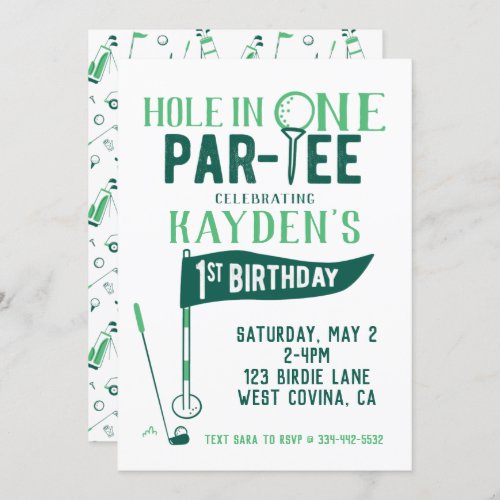 Hole in One Doodle Golf First Birthday Invitation