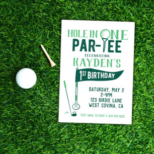 Hole in One Doodle Golf First Birthday Invitation