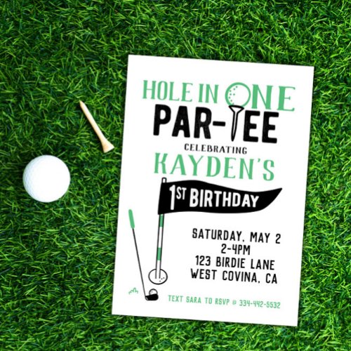 Hole in One Doodle Golf First Birthday Invitation