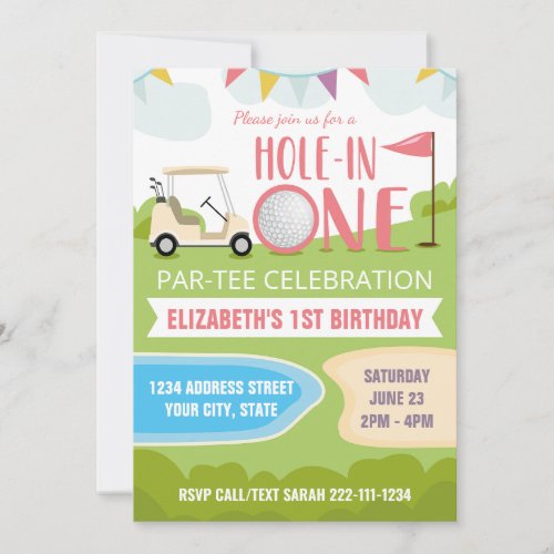 Hole in One First Birthday Invitation for girls