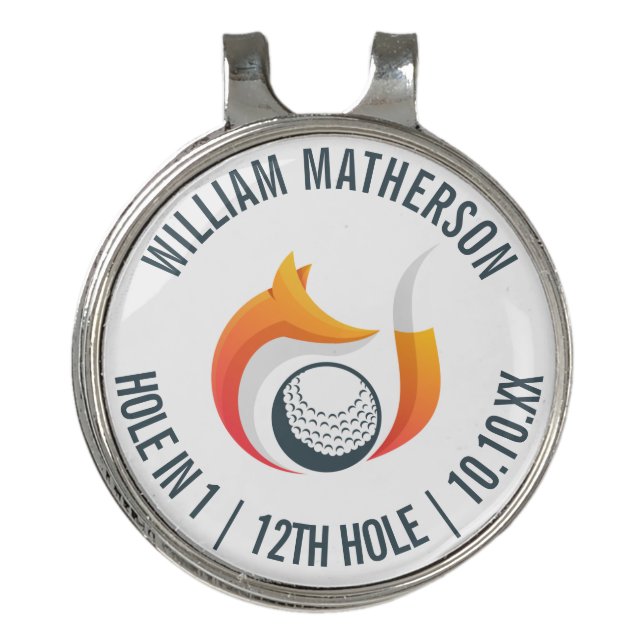 Hole in One Fox And Ball Personalized Golf Hat Clip (Front)