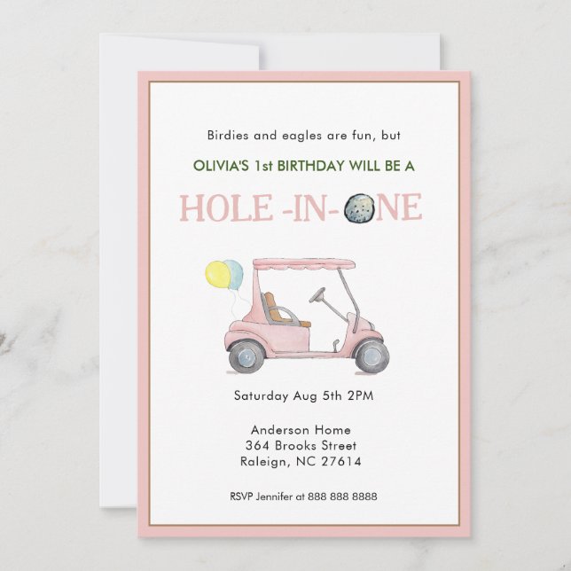 Hole in One Girl 1st Birthday Party Invitation (Front)