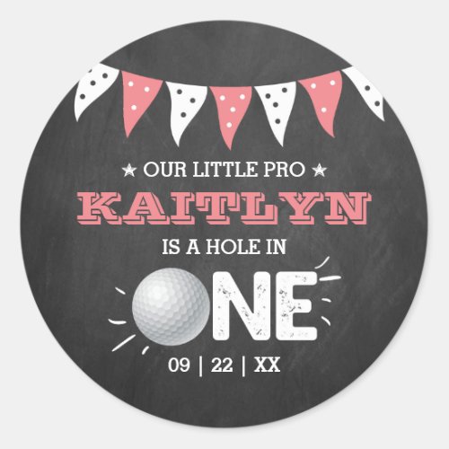 Hole In One Girls Golf 1st Birthday Par_tee Classic Round Sticker