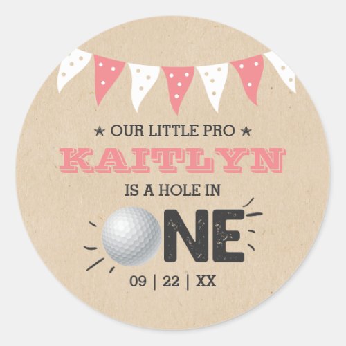 Hole In One Girls Golf 1st Birthday Par_tee Classic Round Sticker