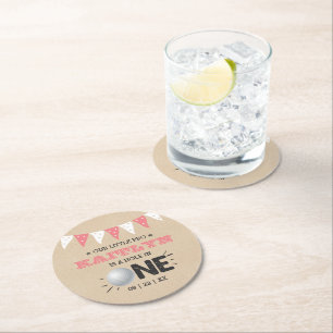 Hole In One Girls Golf 1st Birthday Par-tee Round Paper Coaster