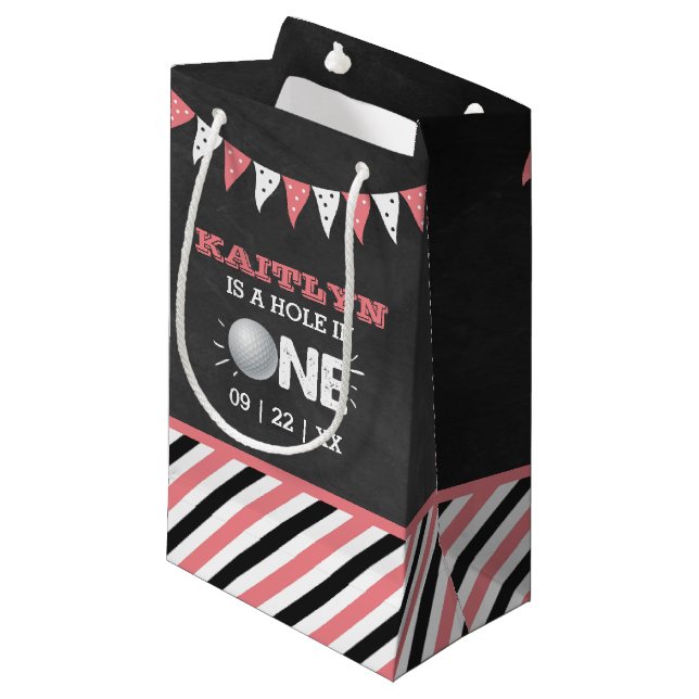 Hole In One Girls Golf 1st Birthday Par-tee Small Gift Bag (Front Angled)