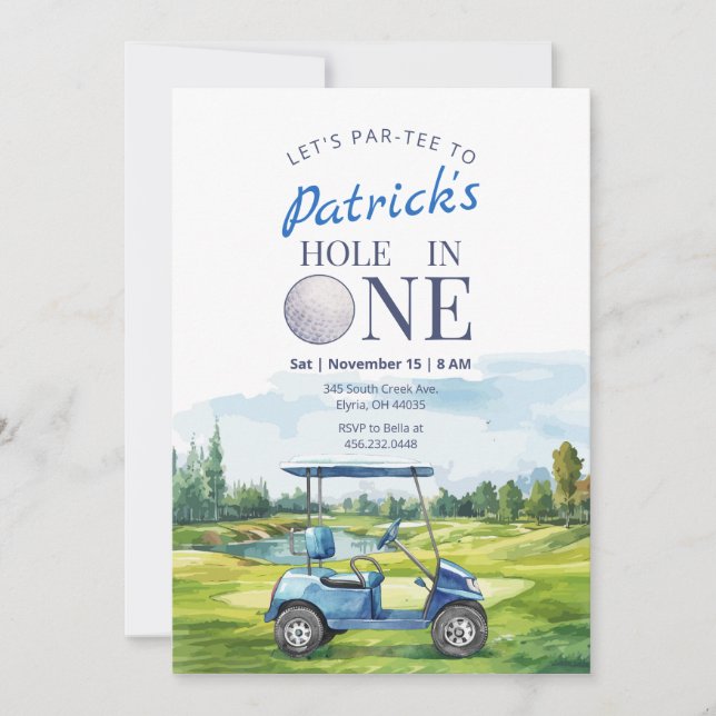 Hole In One Golf 1st Birthday Invitation (Front)