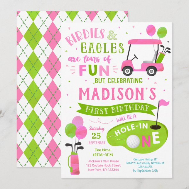Hole In One Golf 1st Birthday Par-Tee Invitations (Front/Back)