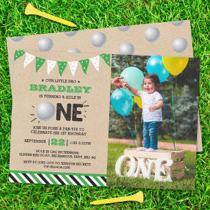 Hole In One Golf 1st Birthday Par-tee Photo Invitation