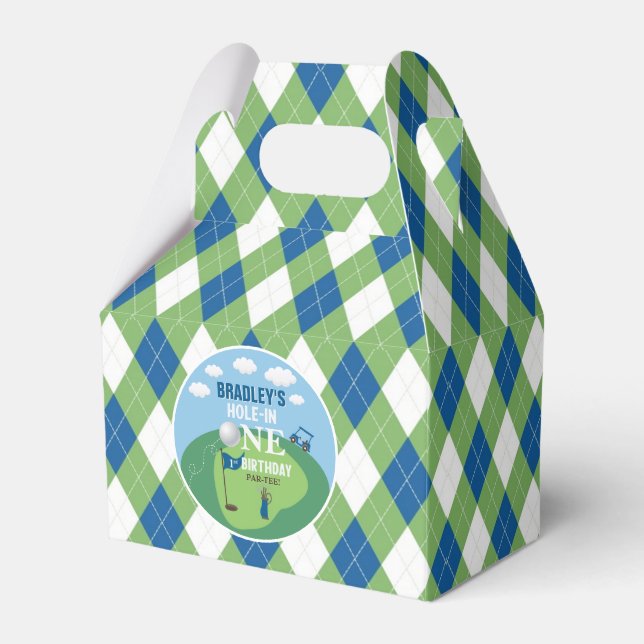 Hole In One Golf 1st Birthday Party Favor Boxes (Front Side)