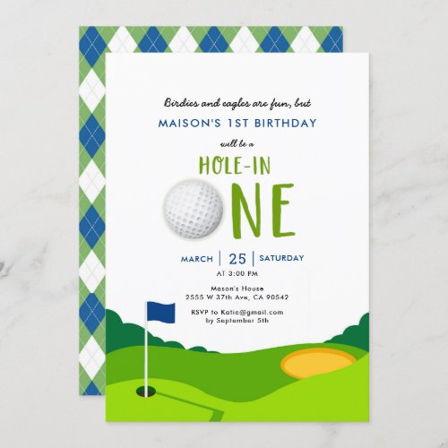 Hole In One Golf 1st Birthday Party Invitation