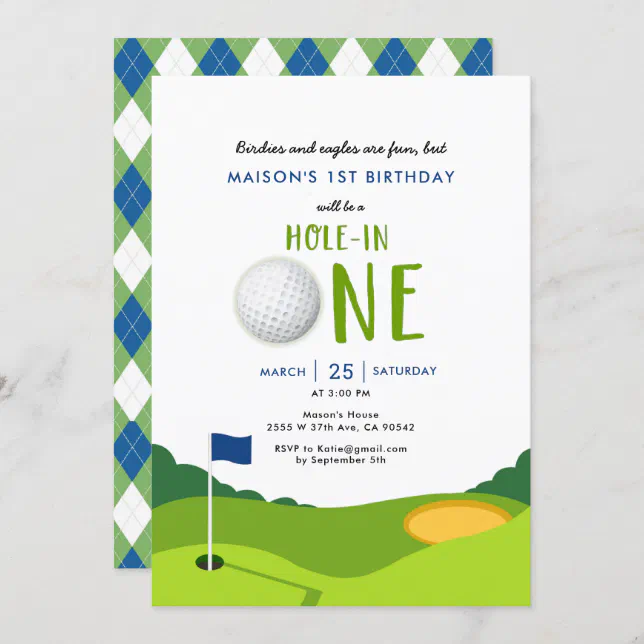 Hole In One Golf 1st Birthday Party Invitation | Zazzle