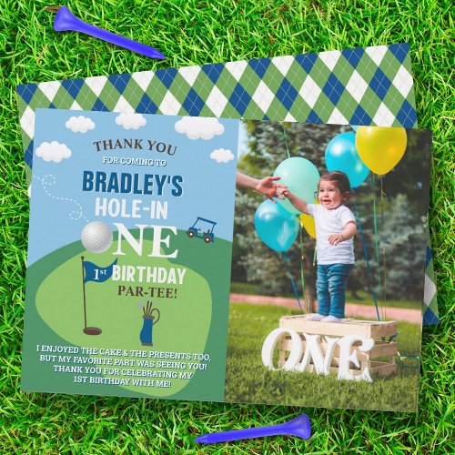 Hole In One Golf 1st Birthday Photo Thank You Card