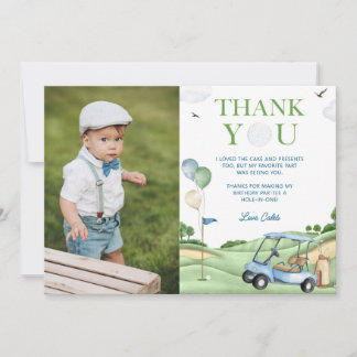 Hole In One Golf 1st Birthday Photo Thank You Card