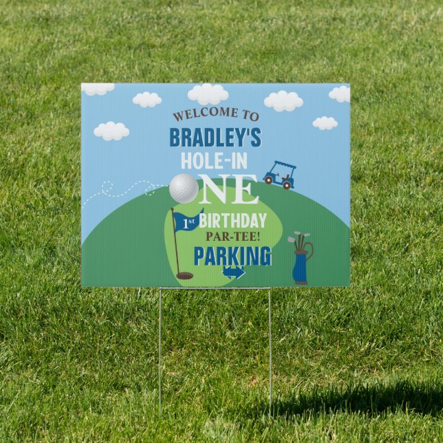 Hole In One Golf 1st Birthday Welcome & Parking Sign (Insitu)