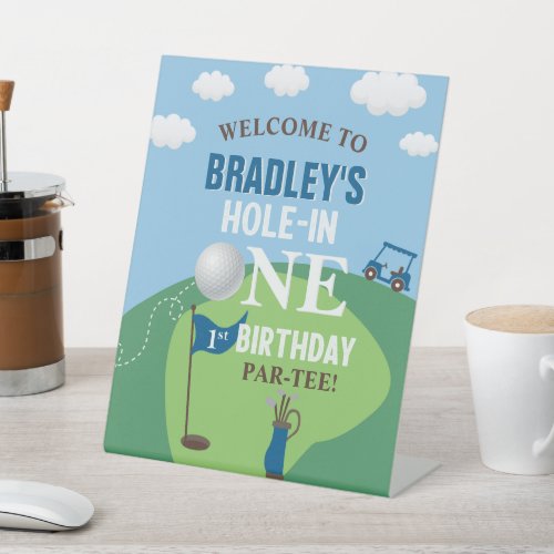 Hole In One Golf 1st Birthday Welcome Pedestal Sign