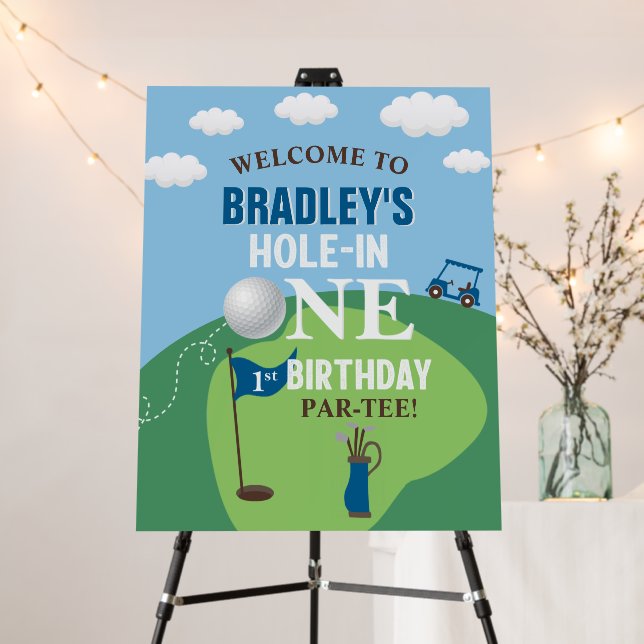 Hole In One Golf 1st Birthday Welcome Sign (In Situ (Stand))