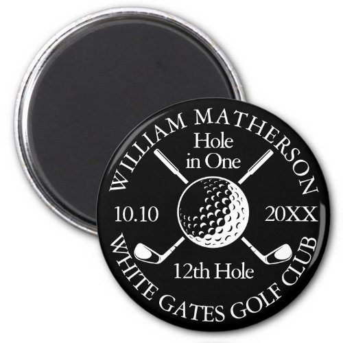 Hole in One Golf Ball And Clubs Black And White Magnet