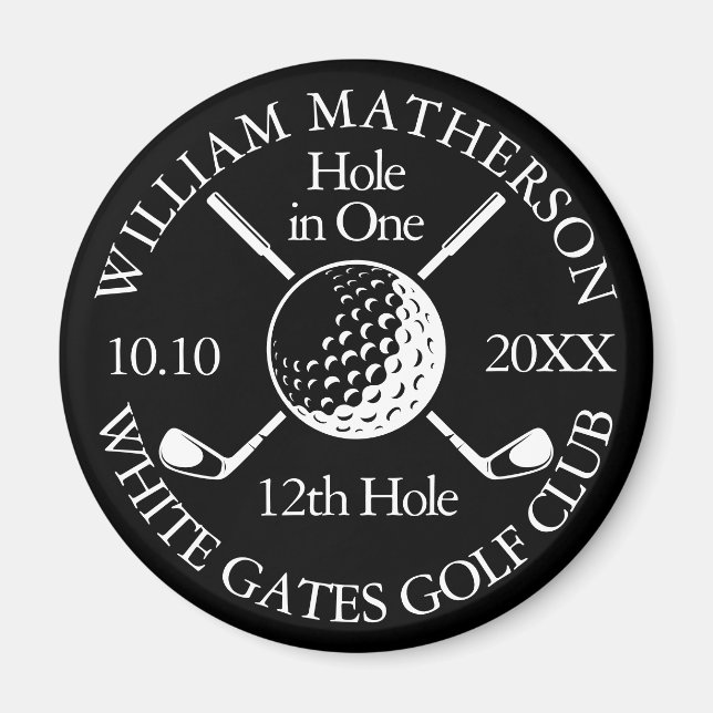 Hole in One Golf Ball And Clubs Black And White Magnet (Front)