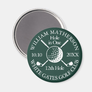 Hole in One Golf Ball And Clubs Emerald Green Magnet