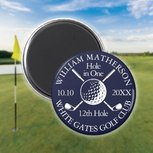 Hole in One Golf Ball And Clubs Navy Blue Magnet