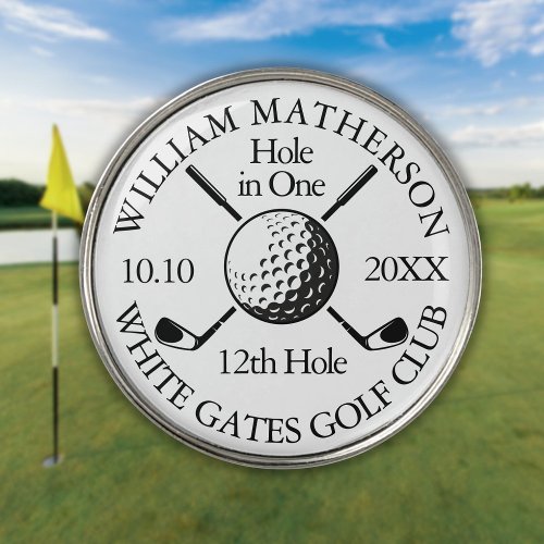Hole in One Golf Ball And Clubs Personalized Golf Ball Marker