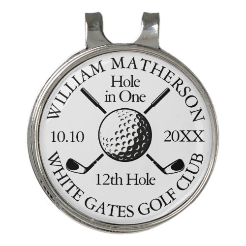 Hole in One Golf Ball And Clubs Personalized Golf Hat Clip