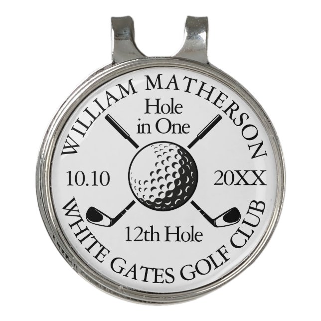 Hole in One Golf Ball And Clubs Personalized Golf Hat Clip (Front)