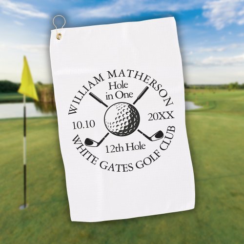 Hole in One Golf Ball And Clubs Personalized Golf Towel