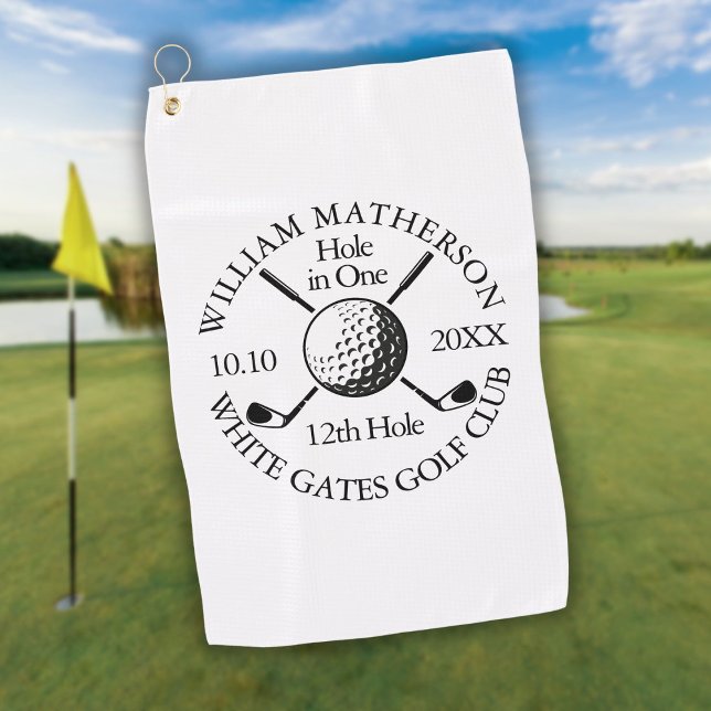 Hole in One Golf Ball And Clubs Personalized Golf Towel (Hole in One Golf Ball And Clubs Personalized Golf Towel)