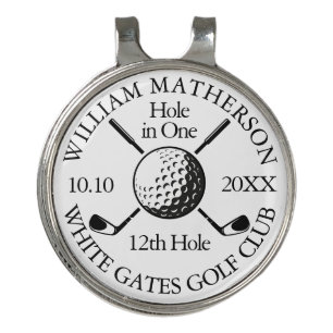 Hole in One Golf Ball And Clubs Personalized Hat Clip