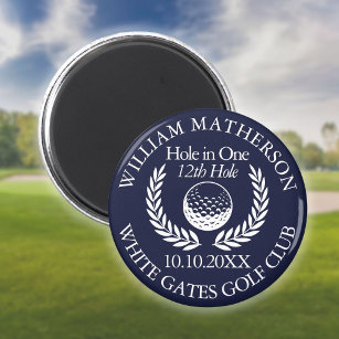 Hole in One Golf Ball And Wreath Navy Blue Magnet