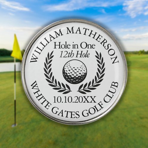 Hole in One Golf Ball And Wreath Personalized Golf Ball Marker