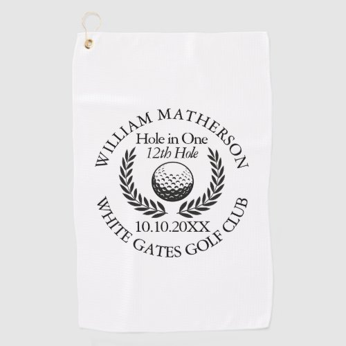 Hole in One Golf Ball And Wreath Personalized Golf Towel