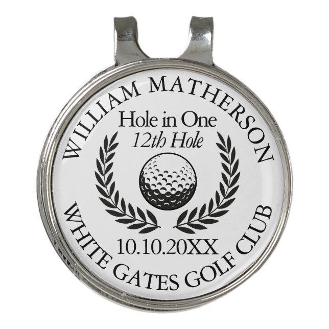 Hole in One Golf Ball And Wreath Personalized Hat Clip (Front)
